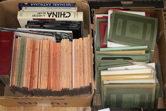 A box of Sothebys Oriental sale catalogues, four Oriental reference books (88), together with Sothebys mixed sale catalogues (2 boxes